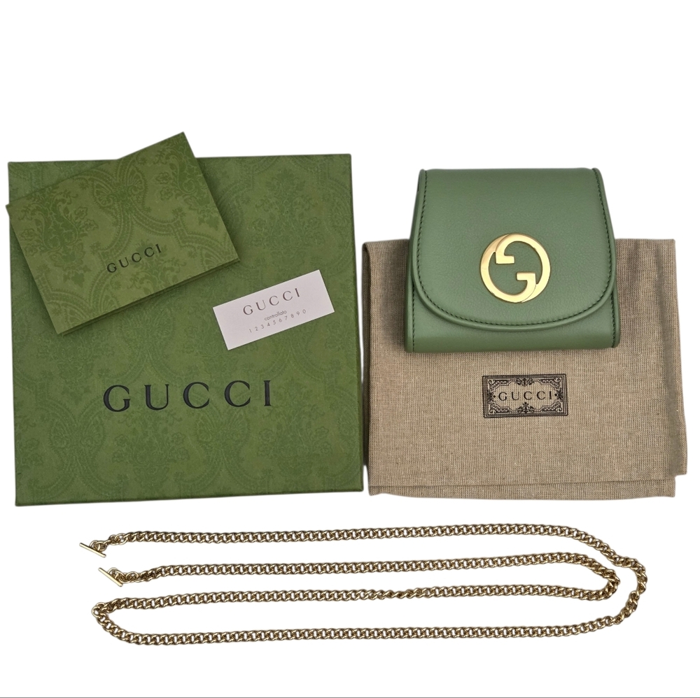 Authentic GUCCI Blondie Green Leather Wallet With Chain - Shoulder Bag